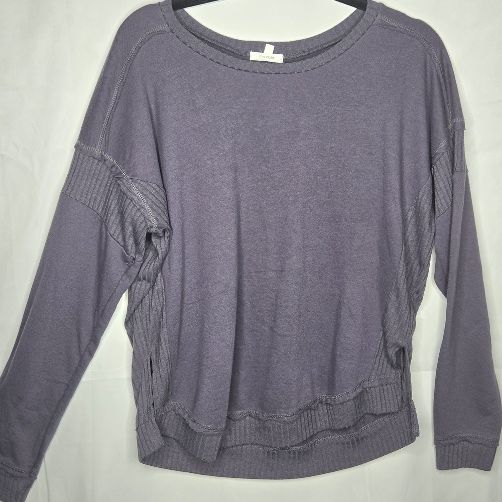 Maurices Medium Purple/gray Ribbed Detail Pullover Sweatshirt Long Sleeve Casual
